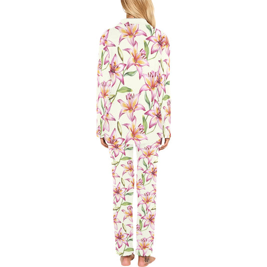 Lily Pattern Print Design LY011 Women's Long Pajama Set
