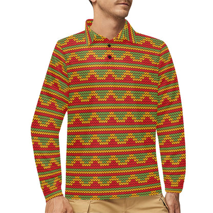 Rasta Reggae Color Print Long Sleeve Polo Shirt For Men's
