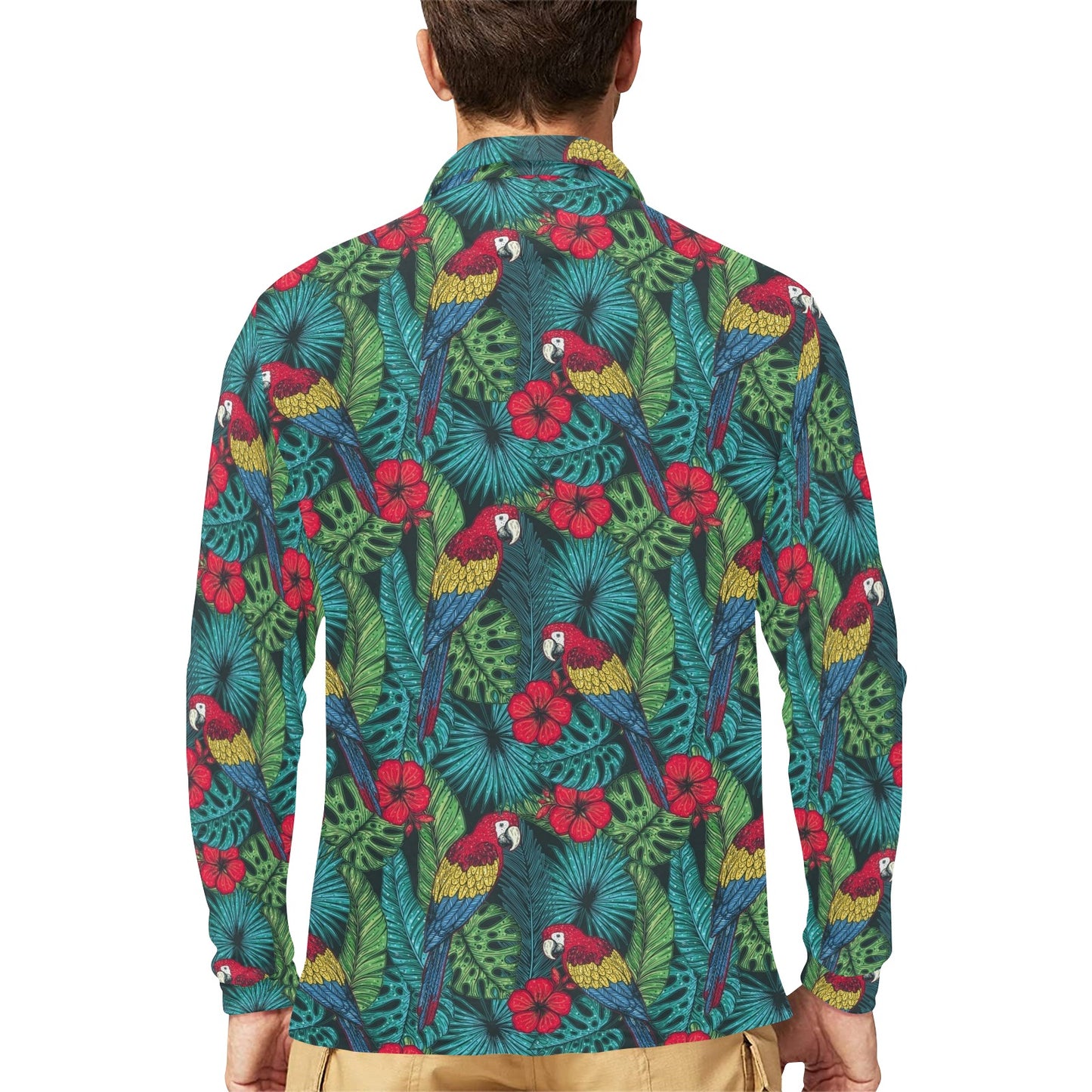 Parrot Pattern Print Design A05 Long Sleeve Polo Shirt For Men's