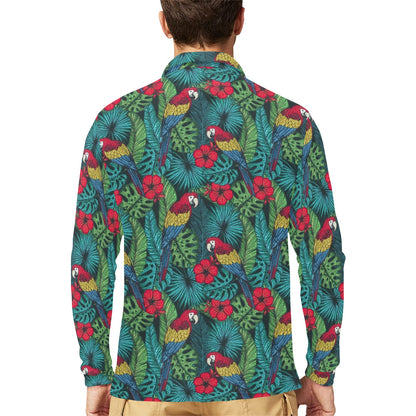 Parrot Pattern Print Design A05 Long Sleeve Polo Shirt For Men's