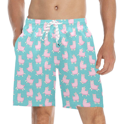 Alpaca Cartoon Design Themed Print Men's Swim Trunks Beach Shorts