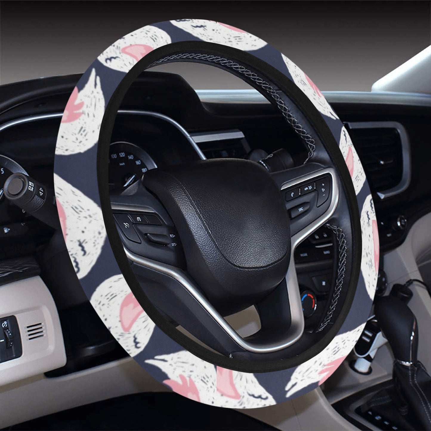 Swan Print Design LKS403 Steering Wheel Cover with Elastic Edge