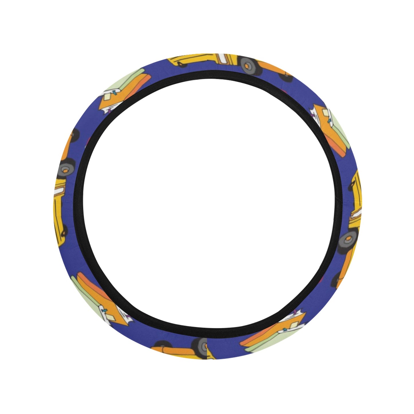School Bus Print Design LKS307 Steering Wheel Cover with Elastic Edge