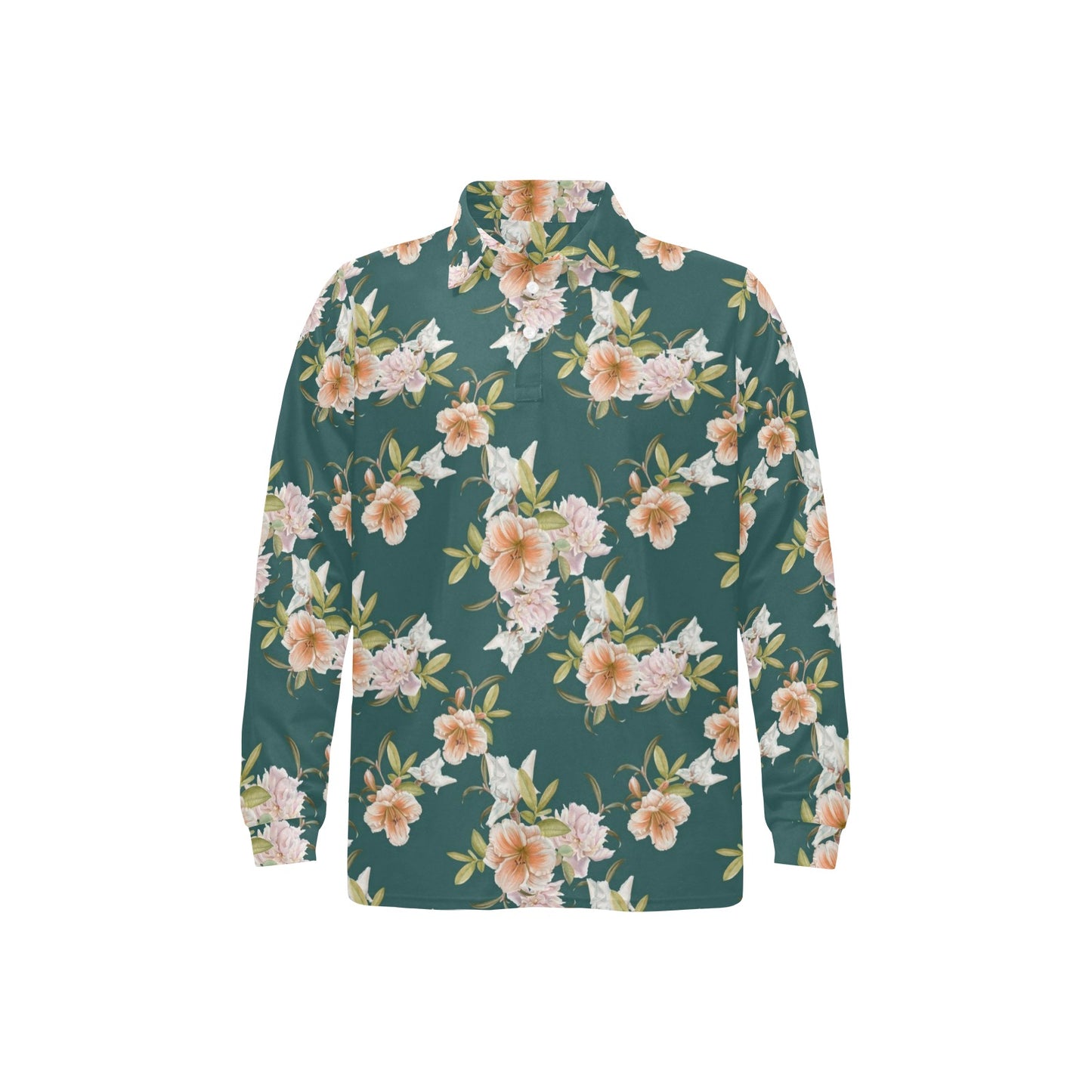 Iris Pattern Print Design IR01 Long Sleeve Polo Shirt For Men's