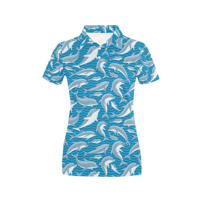 Dolphin Cute Print Pattern Women's Polo Shirt