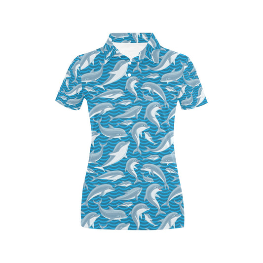 Dolphin Cute Print Pattern Women's Polo Shirt