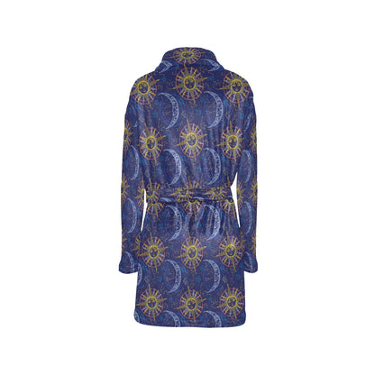 Celestial Moon Sun Pattern Print Design 01 Women's Fleece Robe
