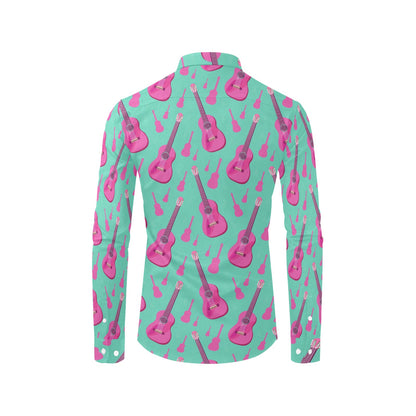 Acoustic Guitar Print Design LKS405 Men's Long Sleeve Dress Shirt