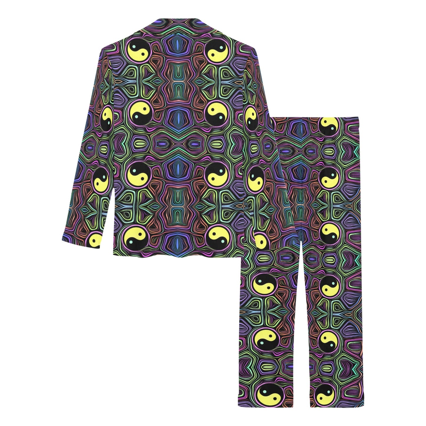 Yin Yang Neon Color Design Print Women's Long Pajama Set