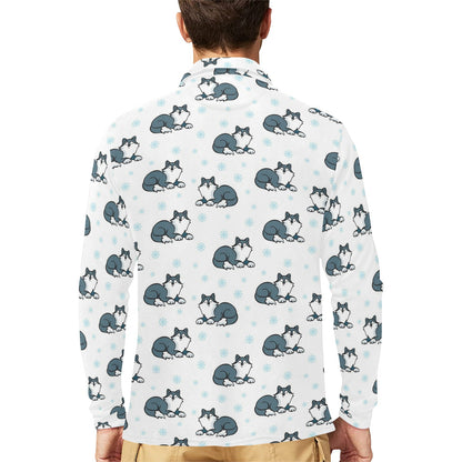 Alaskan Malamute Pattern Print Design 03 Long Sleeve Polo Shirt For Men's