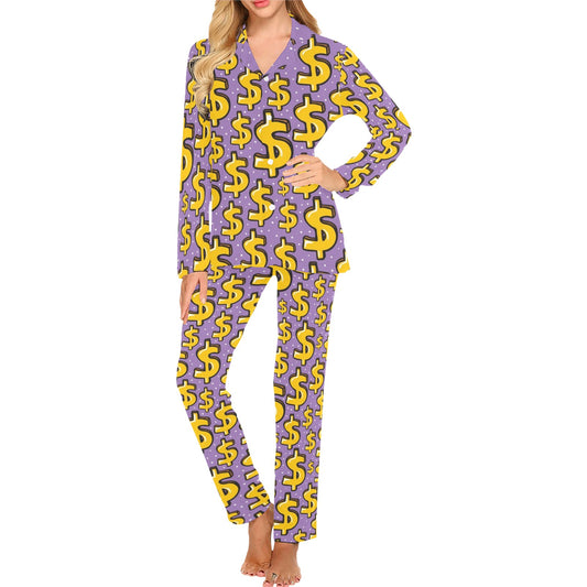 Dollar Pattern Print Design DO01 Women's Long Pajama Set