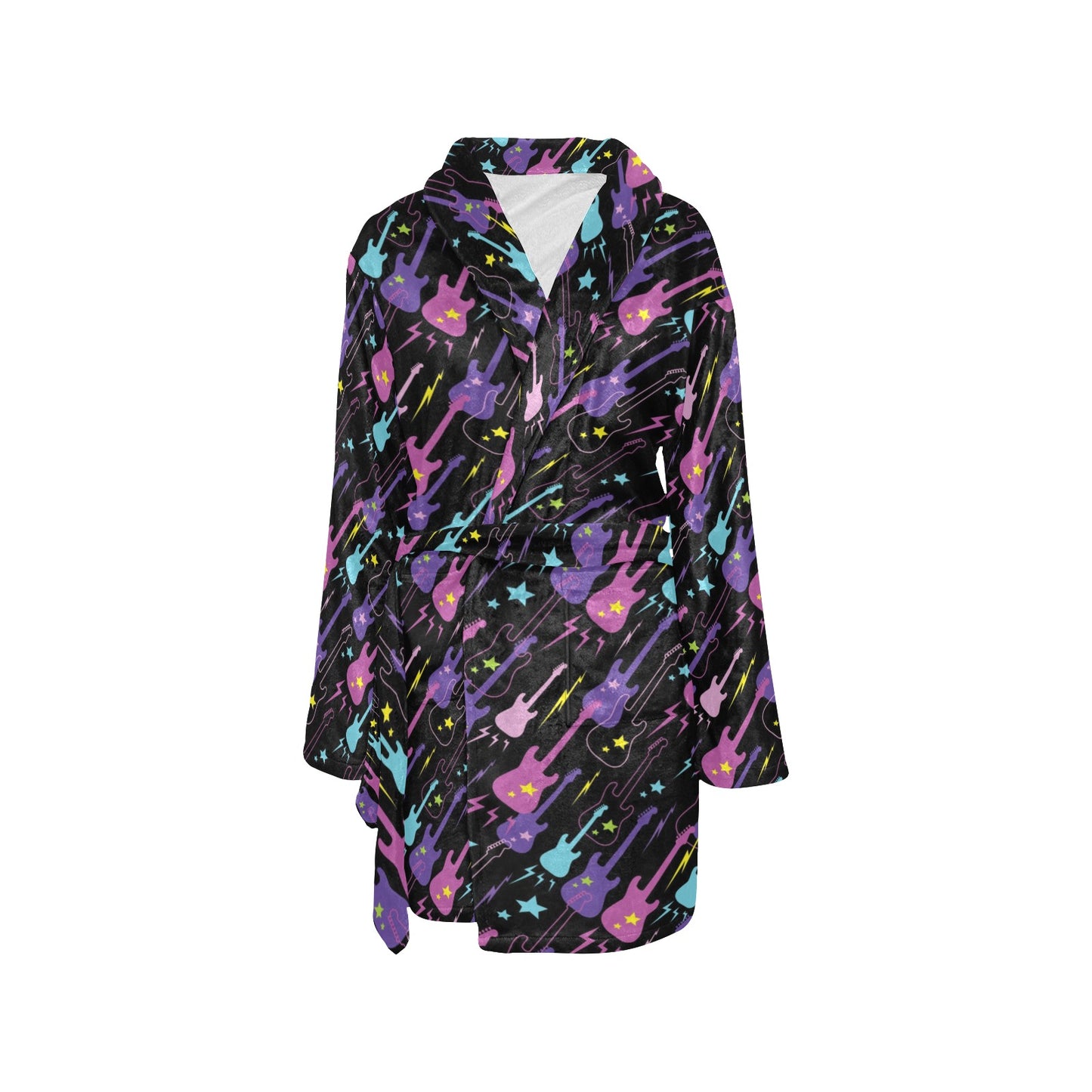 Electric Guitar Pattern Print Design 02 Women's Fleece Robe