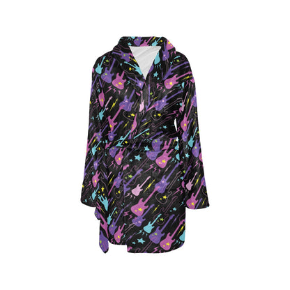Electric Guitar Pattern Print Design 02 Women's Fleece Robe