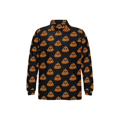 Poop Emoji Pattern Print Design A01 Long Sleeve Polo Shirt For Men's