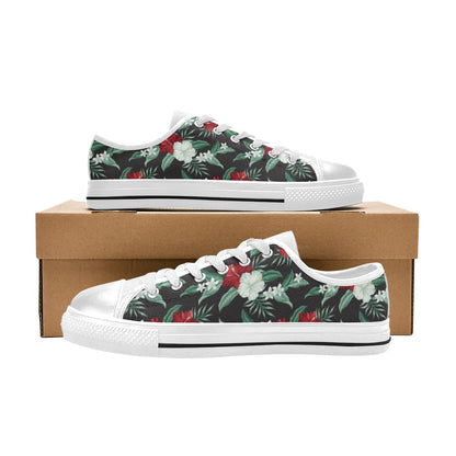Tropical Flower Print Design LKS303 Women's White Low Top Shoes