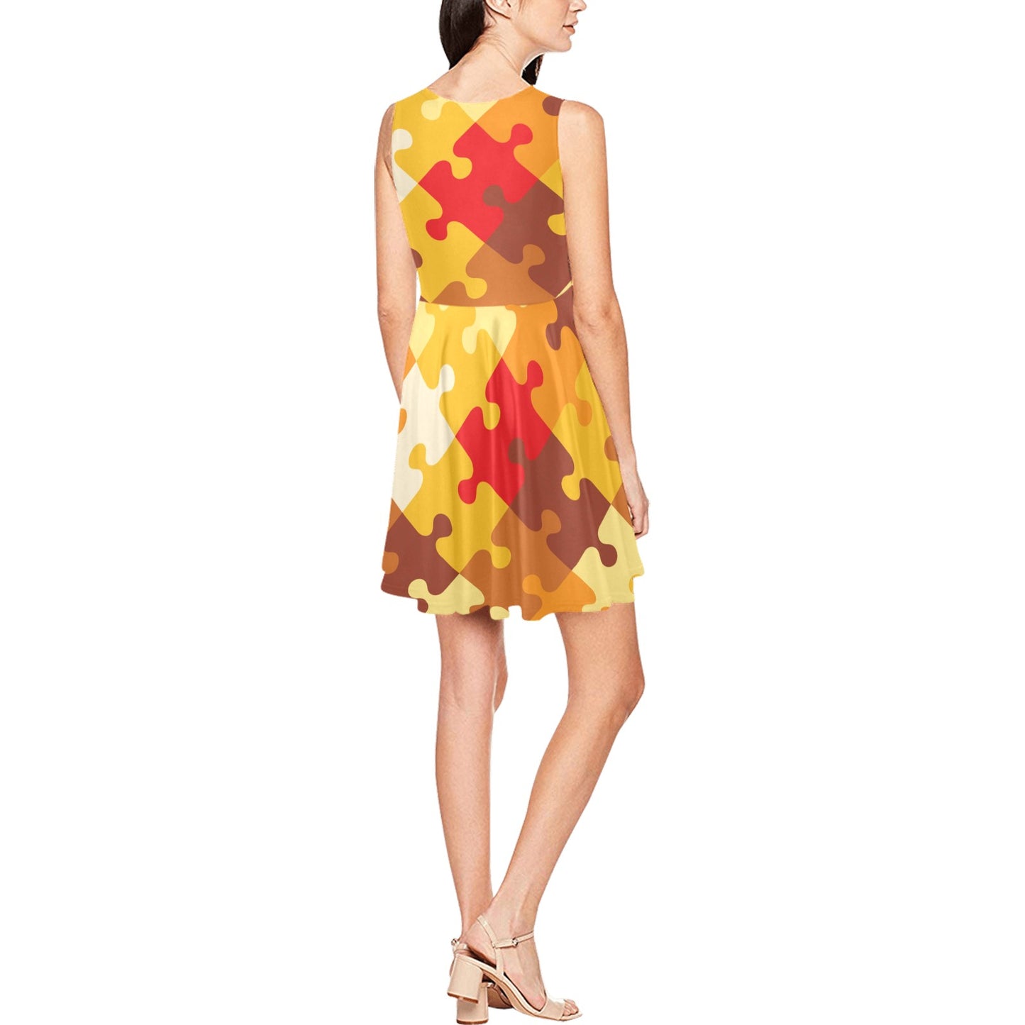 Puzzle Pattern Print Design A01 Sleeveless Dress