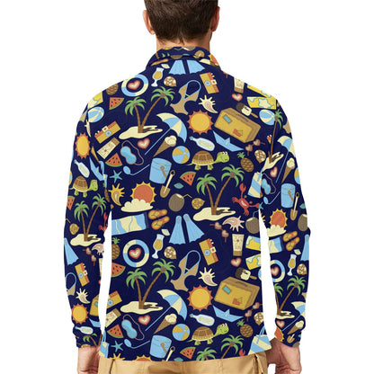 Beach Themed Pattern Print Design 04 Long Sleeve Polo Shirt For Men's