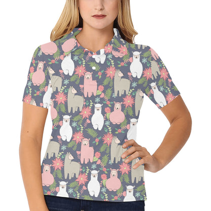 Alpaca Pattern Print Design 03 Women's Polo Shirt