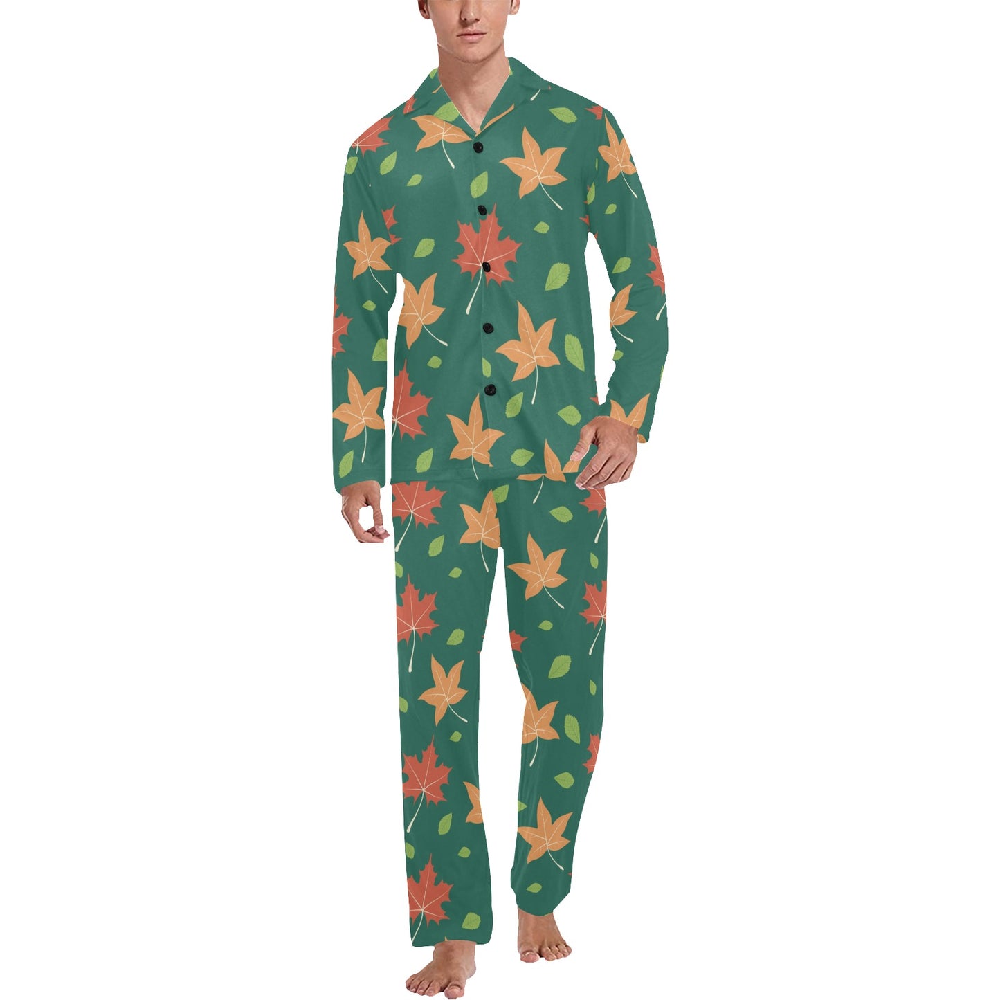 Maple Leaf Pattern Print Design 04 Men's Long Pajama Set
