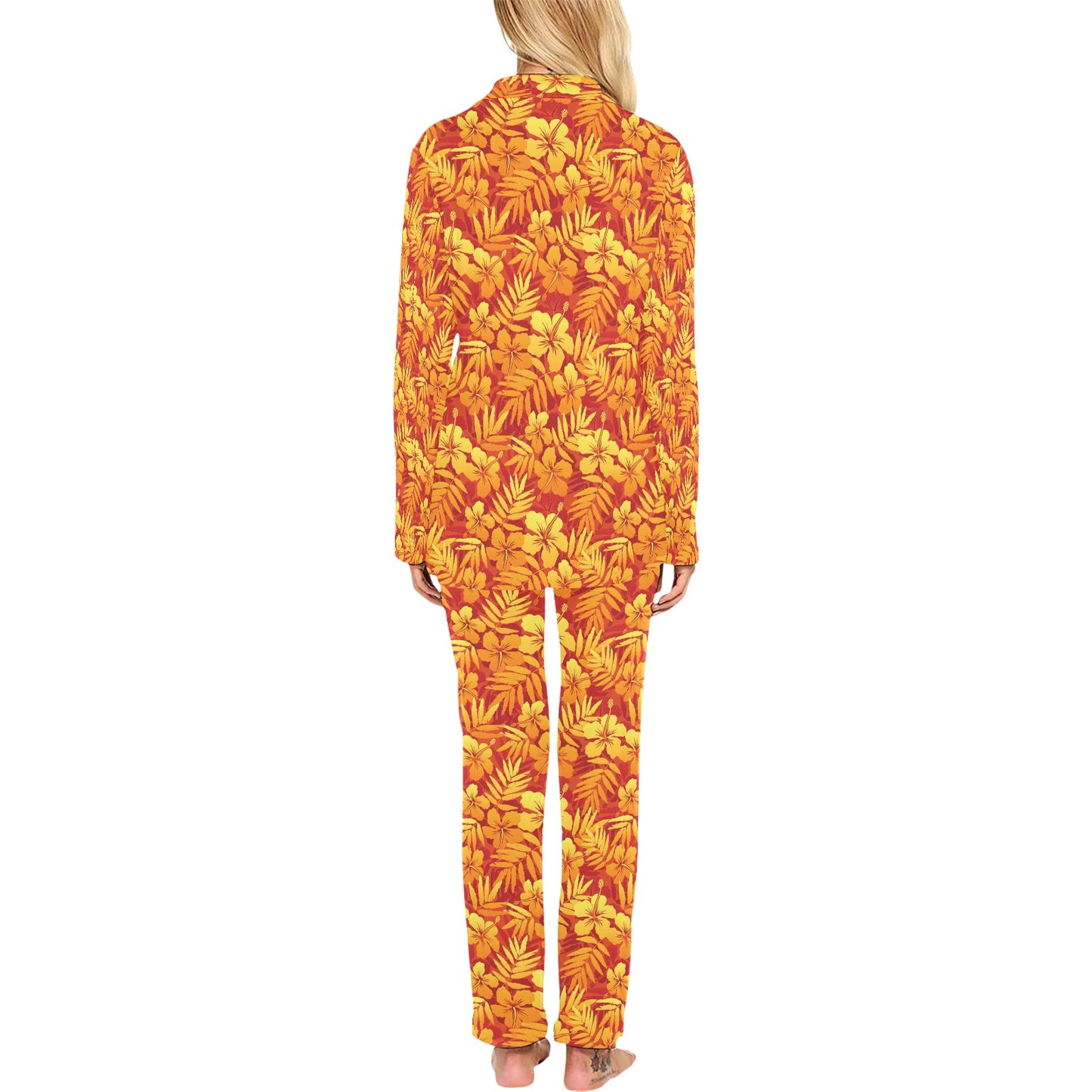 Hibiscus Summer Print Design LKS302 Women's Long Pajama Set