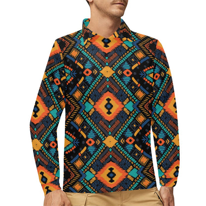 Kente Pattern Print Design 04 Long Sleeve Polo Shirt For Men's