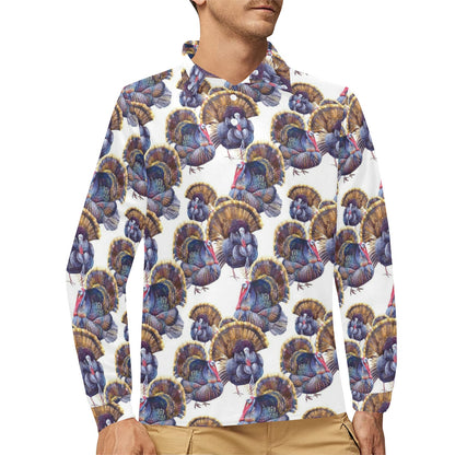 Turkey Pattern Print Design 01 Long Sleeve Polo Shirt For Men's