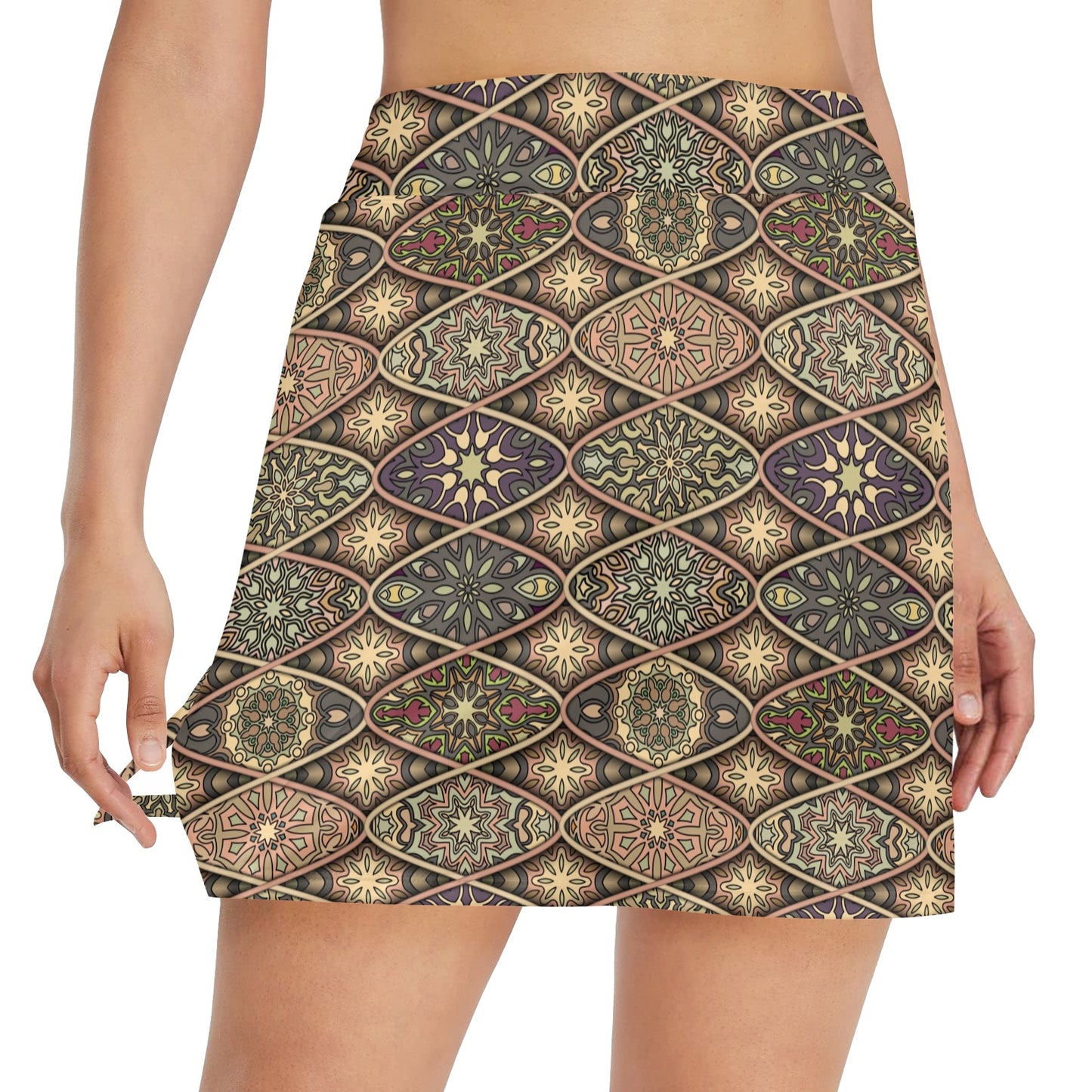Mandala Motif Themed Design Print 17" Golf & Pickleball Skort with Pockets