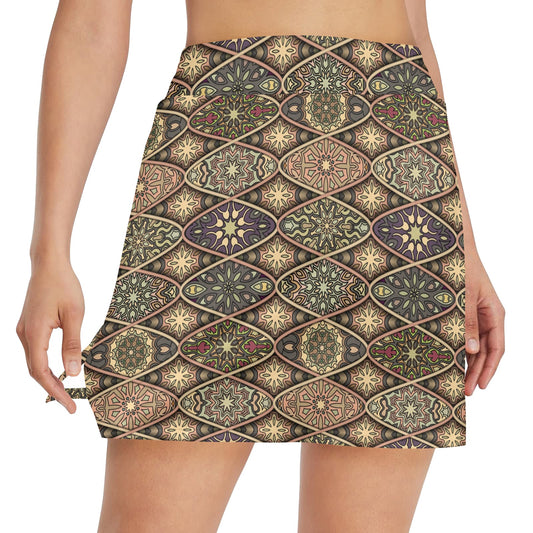 Mandala Motif Themed Design Print 17" Golf & Pickleball Skort with Pockets
