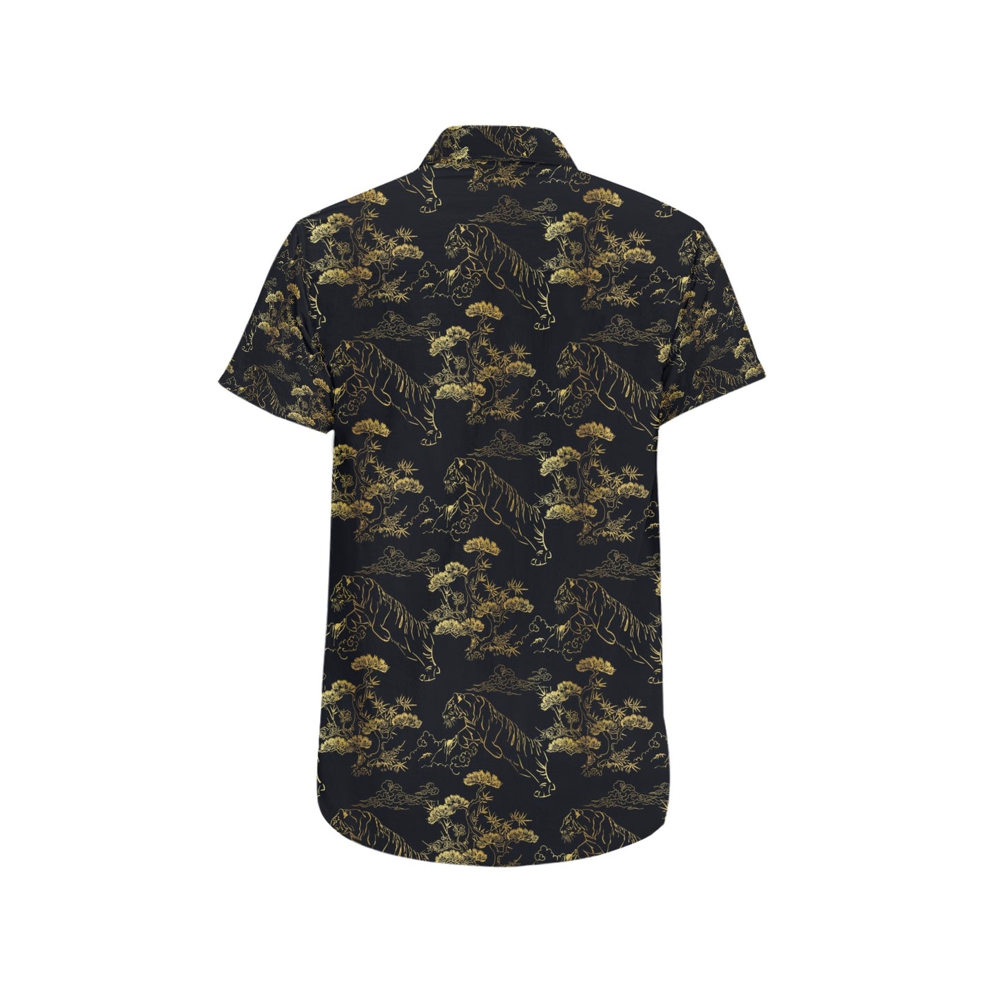 Tiger Japan Style Print Design LKS305 Men Short Sleeve Button Up Shirt