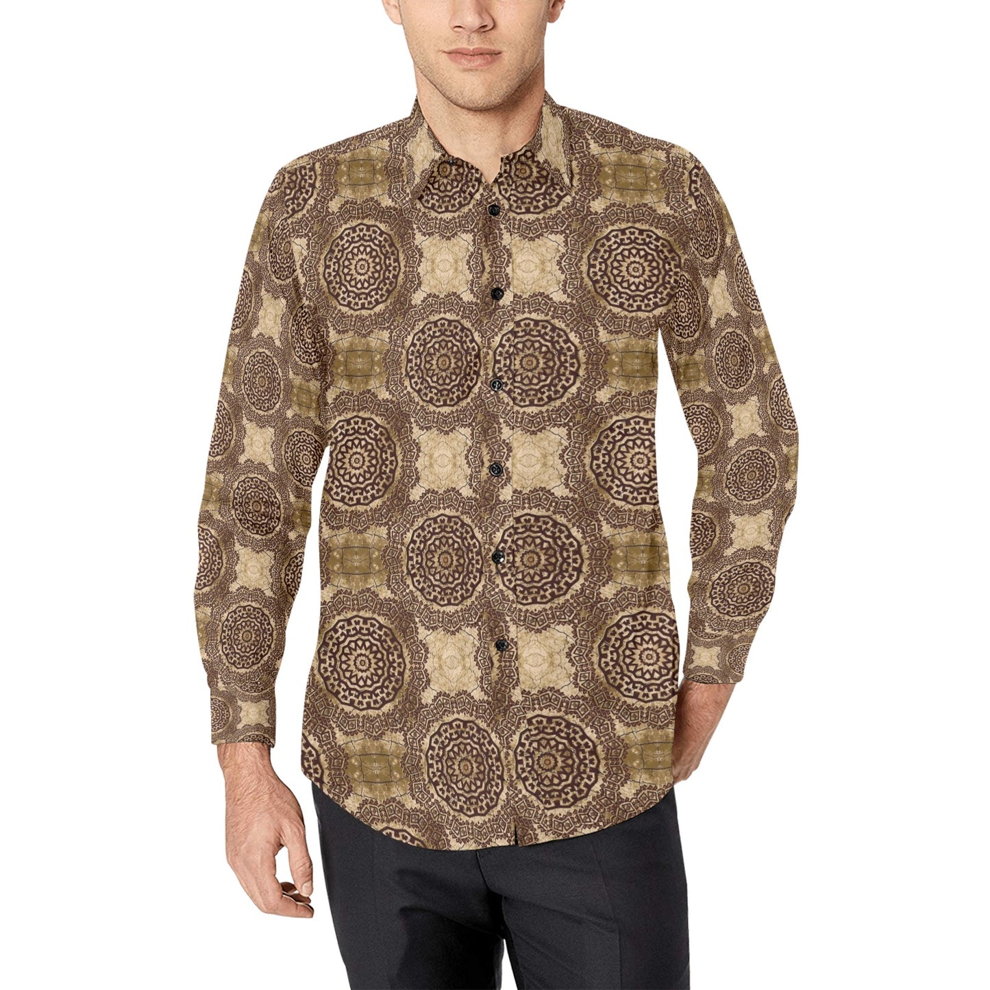 Ancient Greek Symbol Print Design LKS309 Men's Long Sleeve Dress Shirt