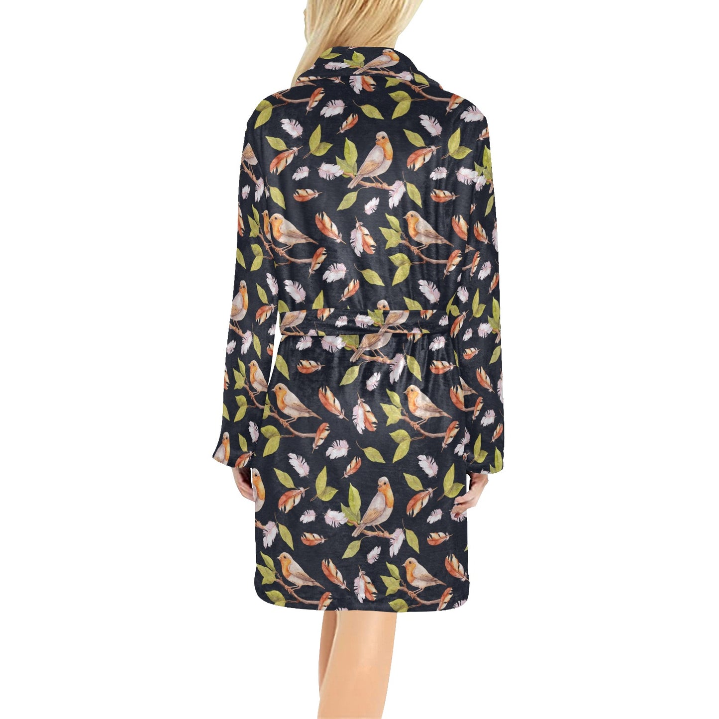 Birds Pattern Print Design 02 Women's Fleece Robe