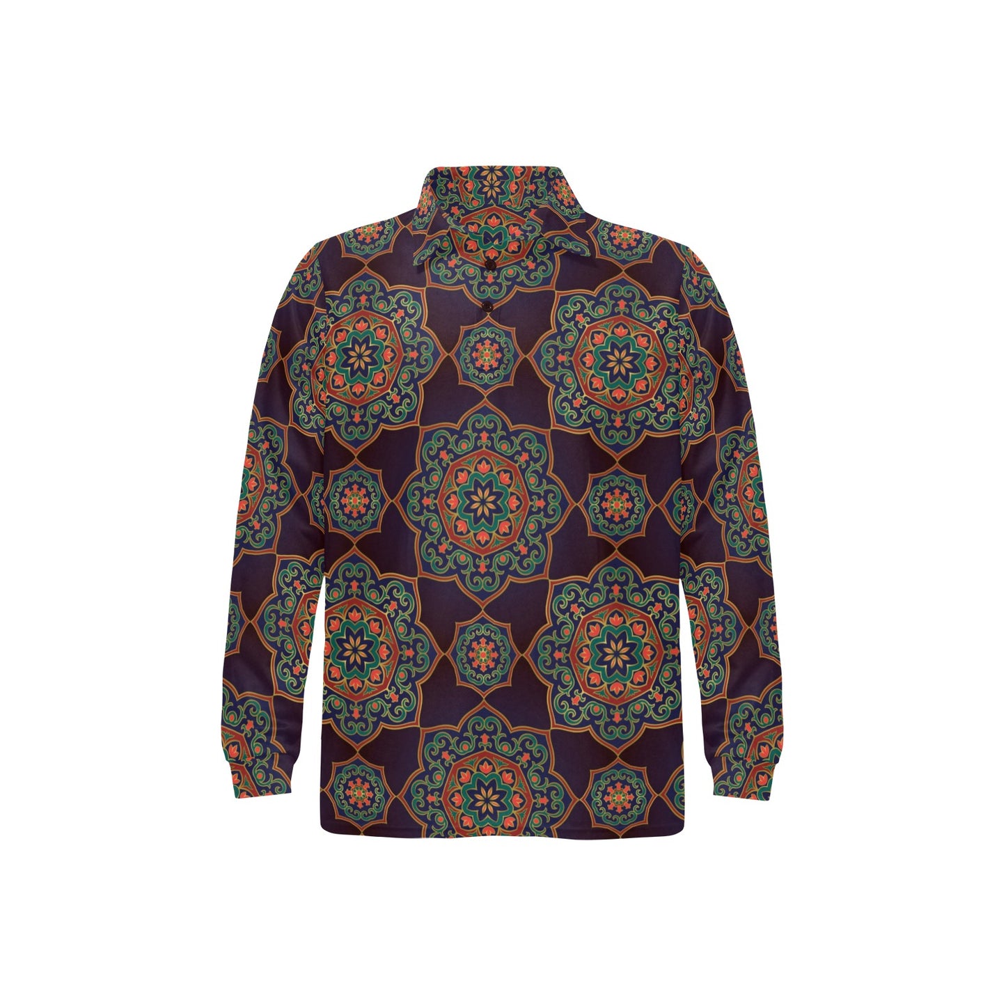 Medallion Pattern Print Design 03 Long Sleeve Polo Shirt For Men's