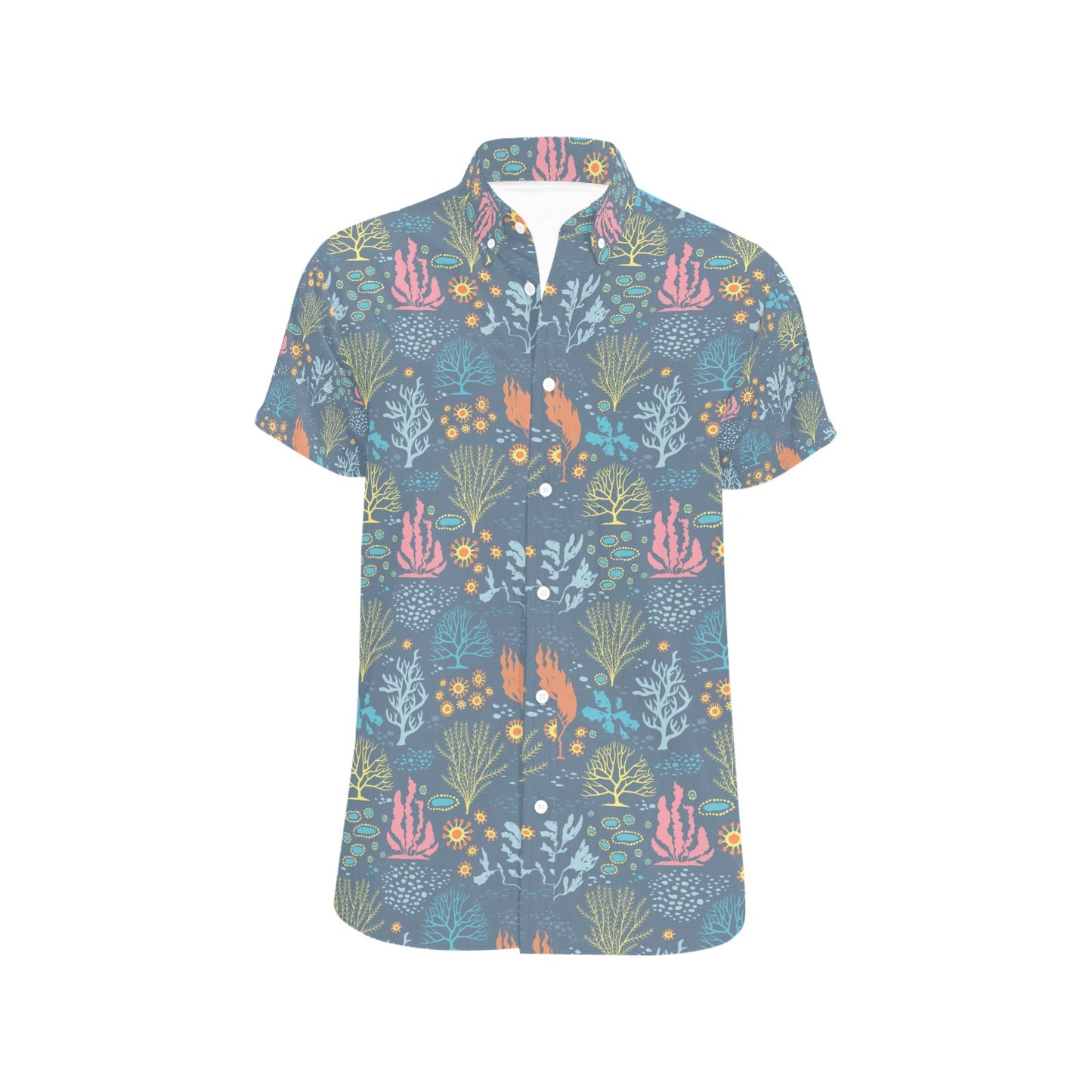 Seaweed Print Design LKS304 Men Short Sleeve Button Up Shirt