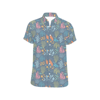 Seaweed Print Design LKS304 Men Short Sleeve Button Up Shirt