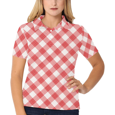 Gingham Red Pattern Print Design 01 Women's Polo Shirt