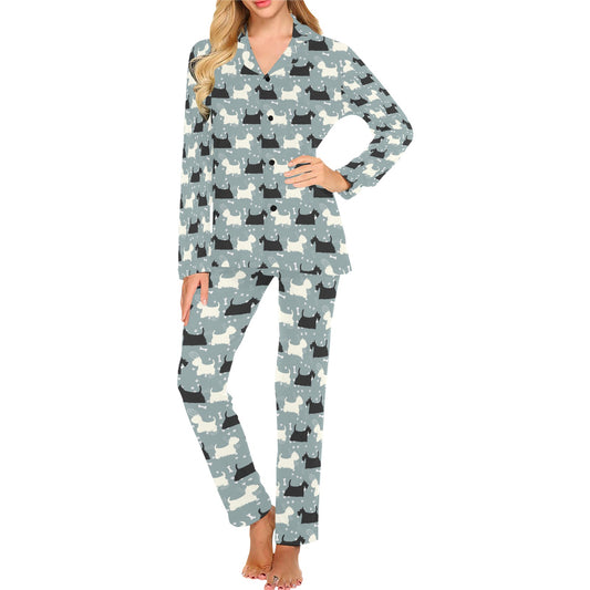 Scottish Terriers Print Design LKS301 Women's Long Pajama Set