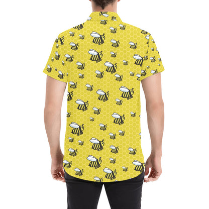 Bee Cute Print Design LKS308 Men Short Sleeve Button Up Shirt