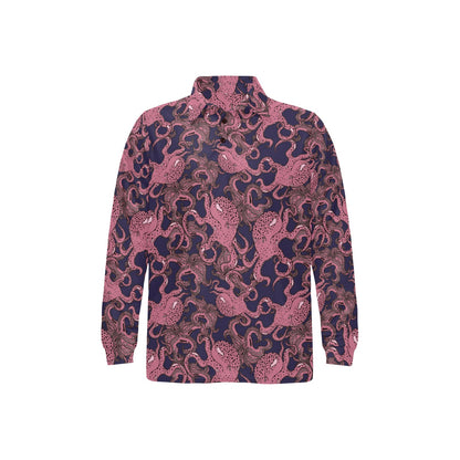 Octopus Pattern Print Design A03 Long Sleeve Polo Shirt For Men's