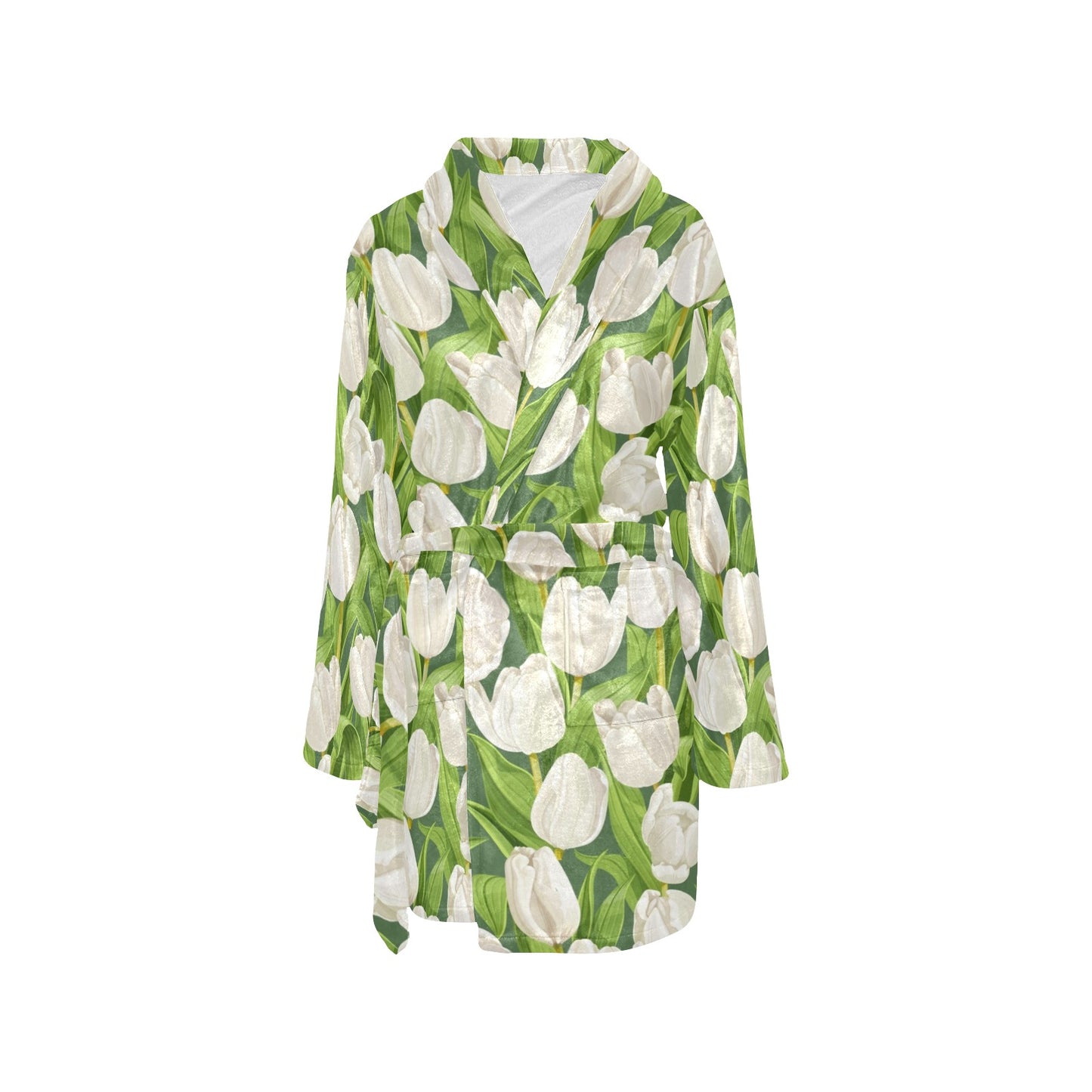 Tulip White Pattern Print Design TP05 Women's Fleece Robe