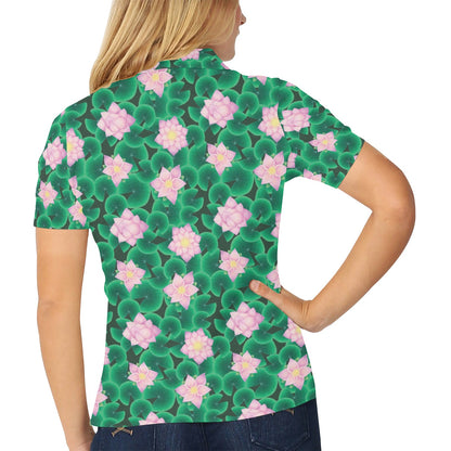 Water Lily Print Design LKS303 Women's Polo Shirt