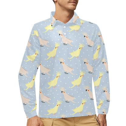 Cockatiel Pattern Print Design 03 Long Sleeve Polo Shirt For Men's
