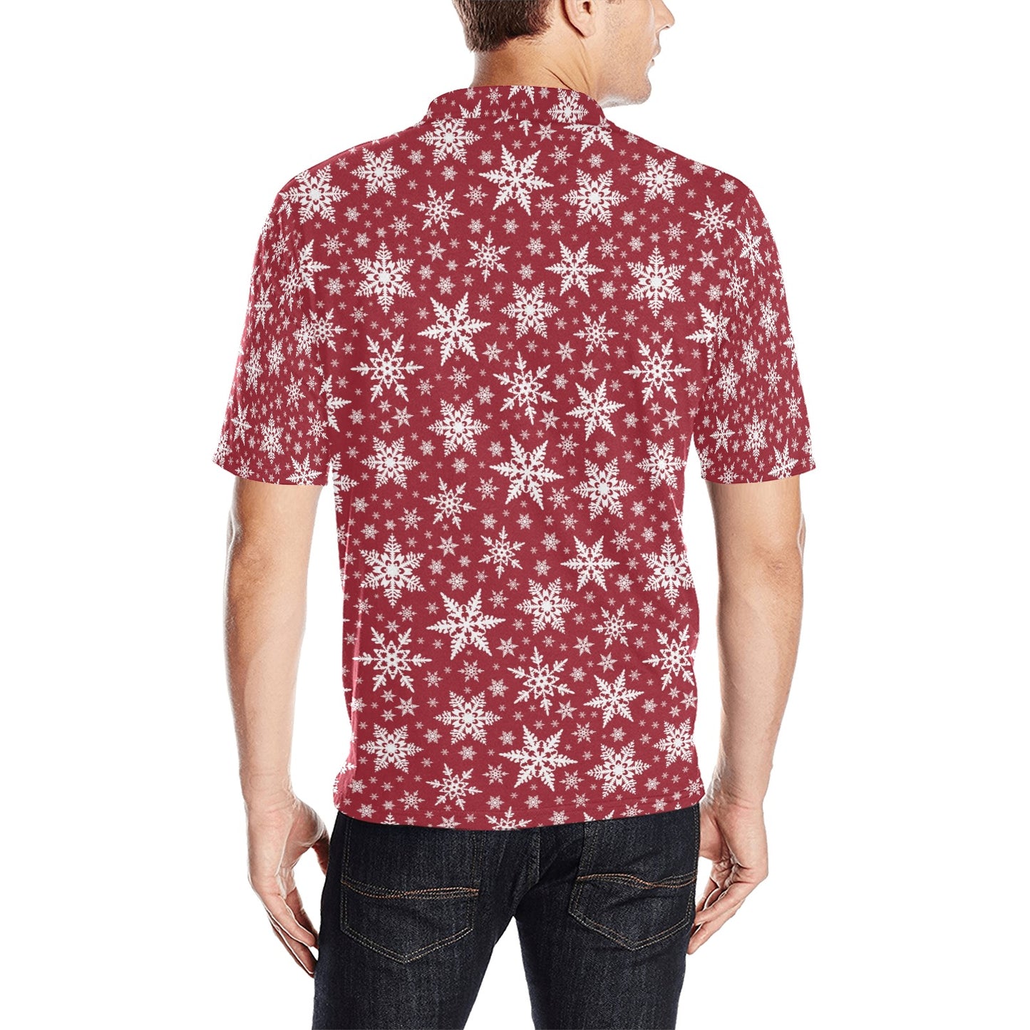 Snowflake Red Print Design LKS302 Men Polo Shirt