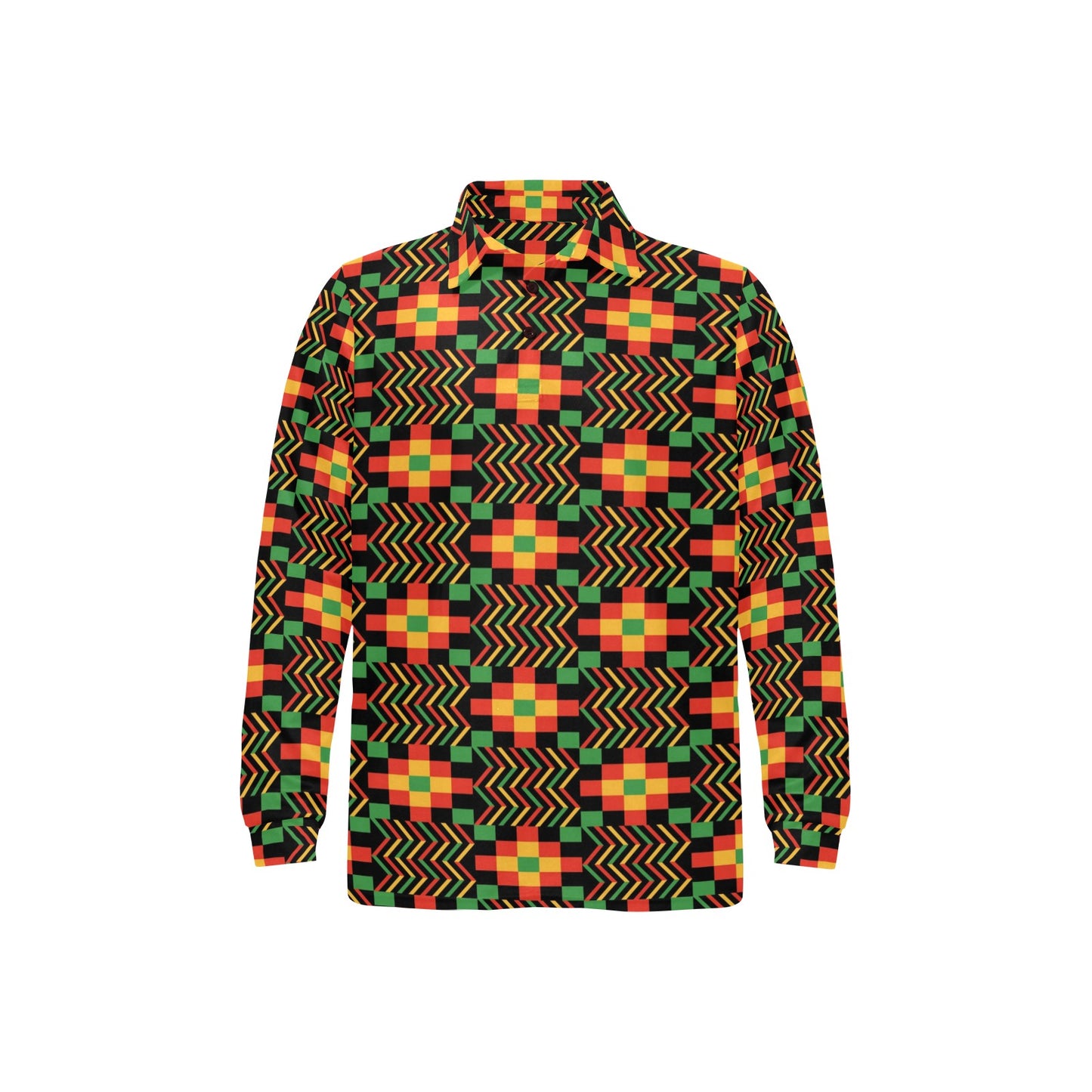 Kente Pattern Print Design 01 Long Sleeve Polo Shirt For Men's