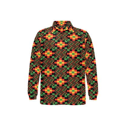 Kente Pattern Print Design 01 Long Sleeve Polo Shirt For Men's