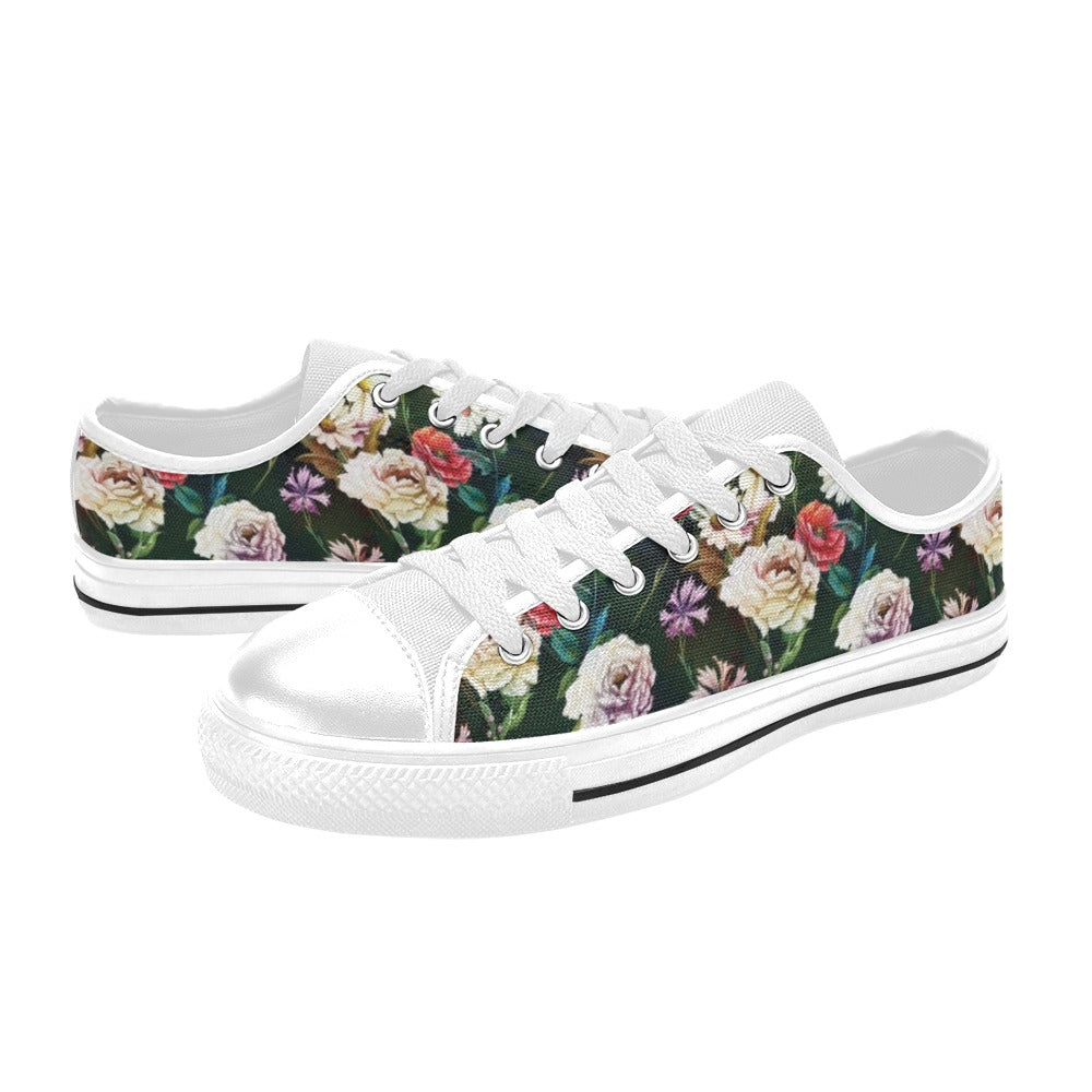 Summer Floral Print Design LKS303 Women's White Low Top Shoes