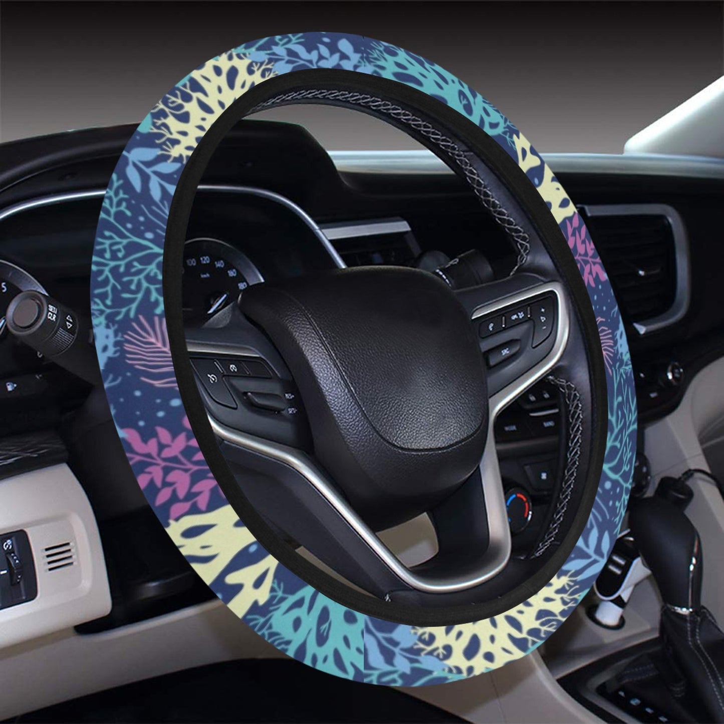 Seaweed Print Design LKS301 Steering Wheel Cover with Elastic Edge