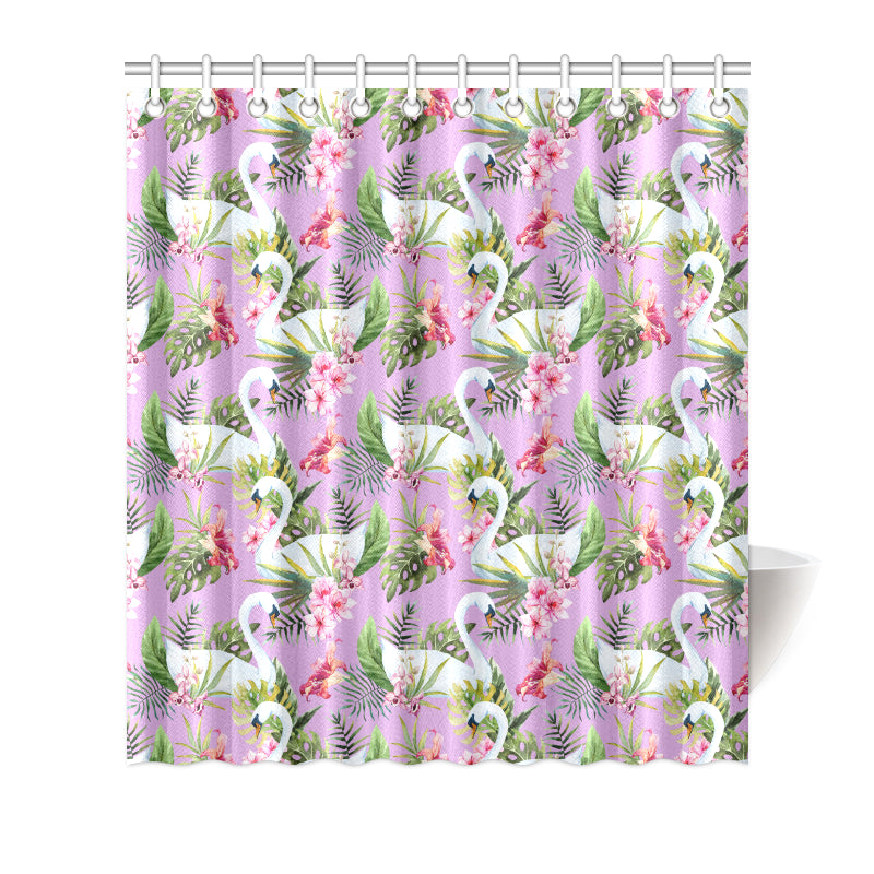 Swan with Flower Pattern Print Design 01 Shower Curtain