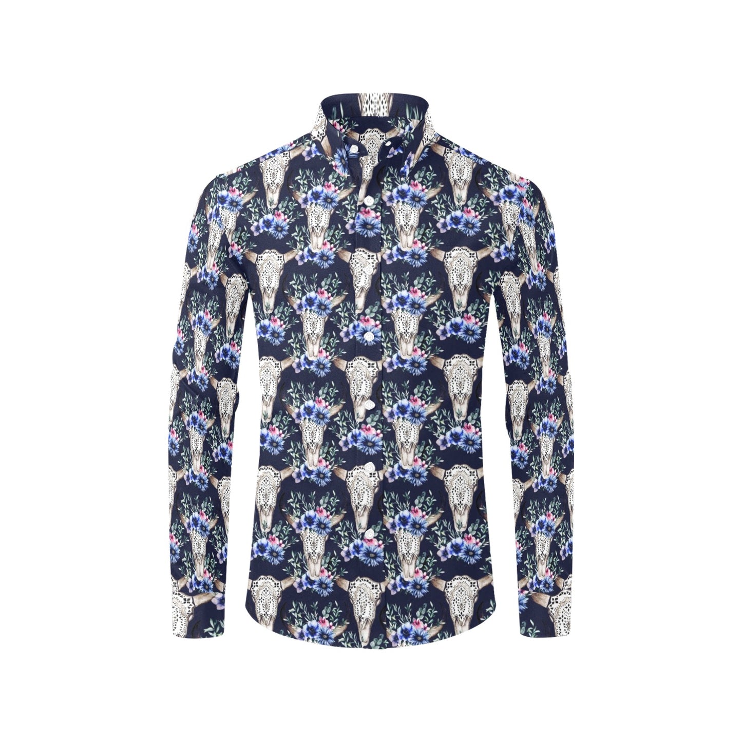 Buffalo Head Print Design LKS402 Men's Long Sleeve Dress Shirt