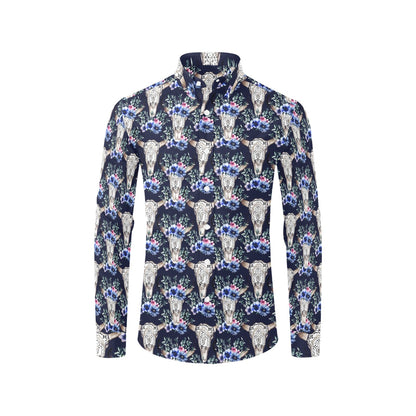 Buffalo Head Print Design LKS402 Men's Long Sleeve Dress Shirt