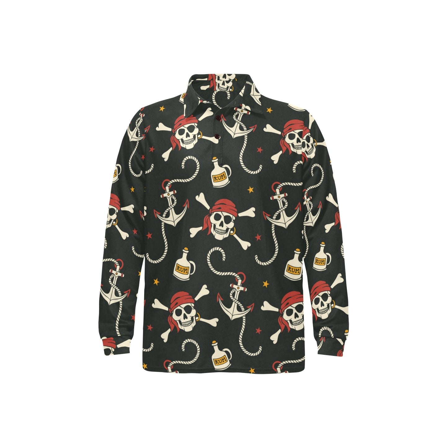 Pirate Pattern Print Design A02 Long Sleeve Polo Shirt For Men's